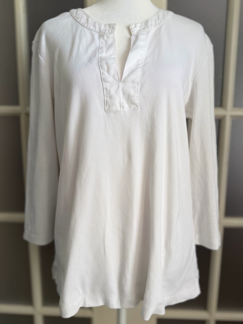 Ralph Lauren Women's White Split-Neck Long Sleeve Tunic Top